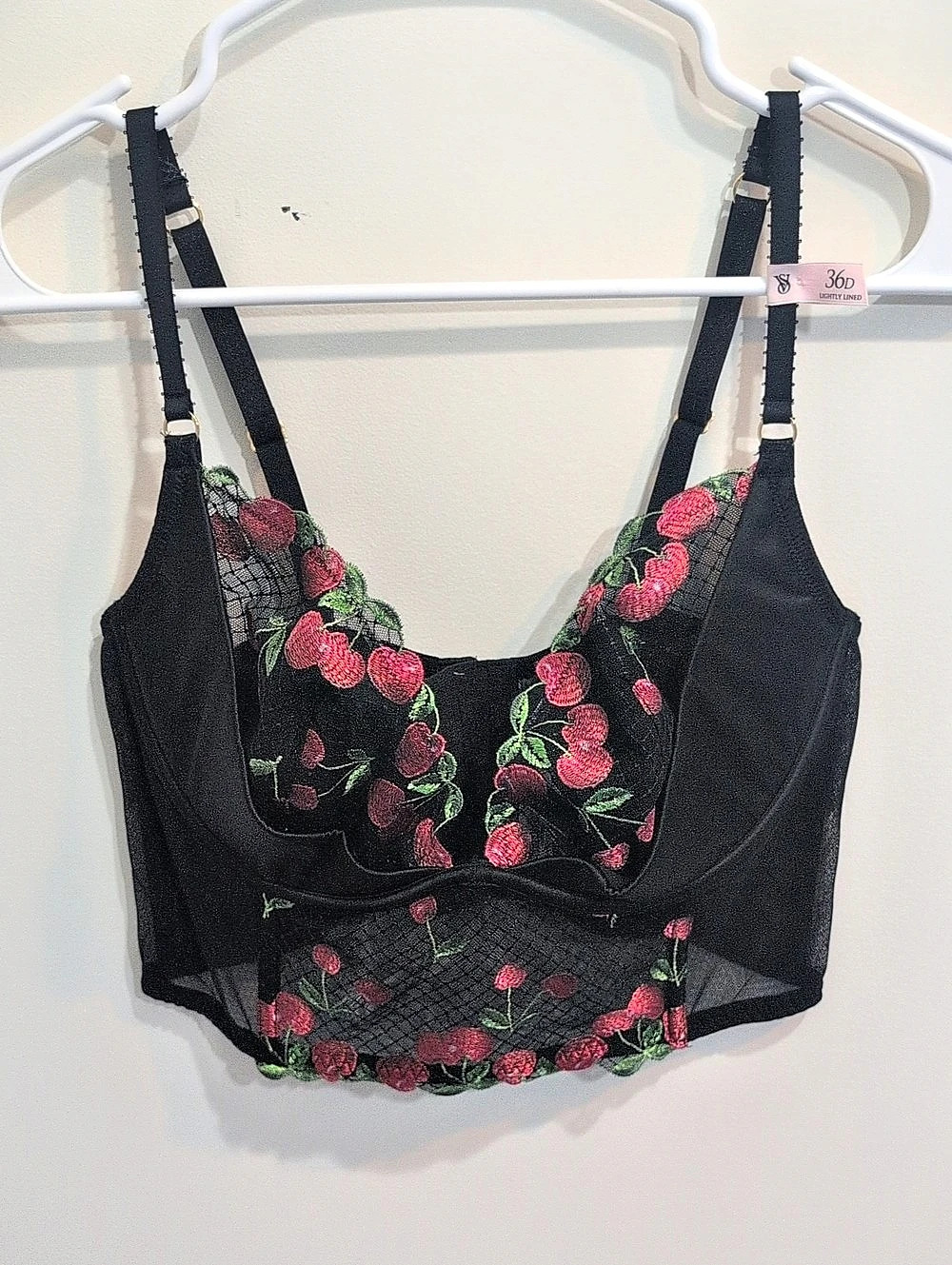 Victoria's Secret Very Sexy Cherry Embroidery Quarter-Cup Corset Top 36D